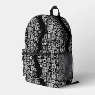 Retro black and white squares printed backpack