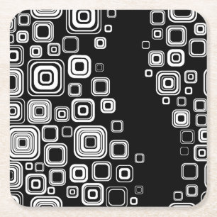 Retro black and white squares square paper coaster