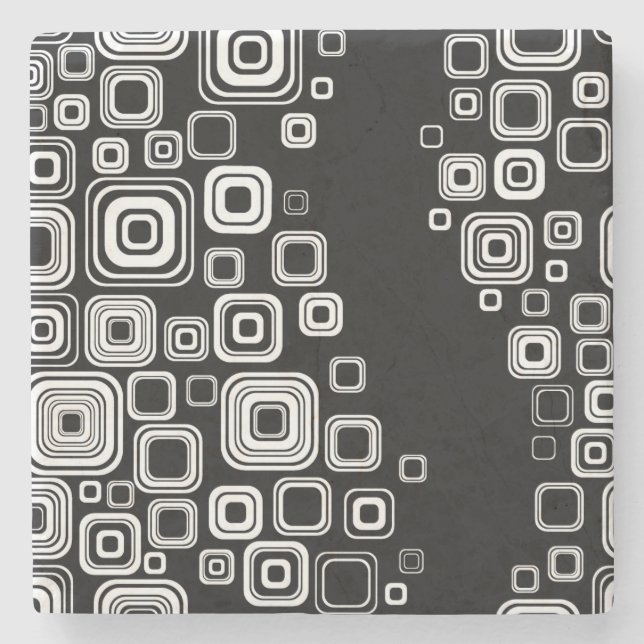 Retro black and white squares stone coaster (Front)