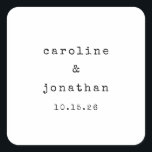Retro Black and White Typewriter Custom Wedding Square Sticker<br><div class="desc">Retro Minimalist Typewriter Font Custom Wedding Square Sticker in Black and White</div>