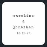 Retro Black and White Typewriter Custom Wedding Square Sticker<br><div class="desc">Retro Minimalist Typewriter Font Custom Wedding Square Sticker in Black and White</div>