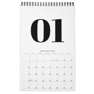 Retro Black and White Typography No Photo 2026 Calendar