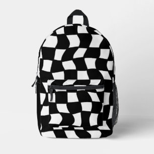 Retro Black and White Wavy Check Printed Backpack