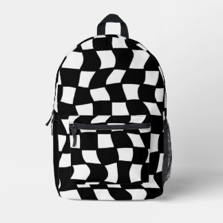 Retro Black and White Wavy Check Printed Backpack