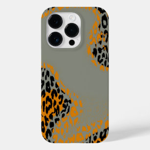 Retro black and yellow leopard print on gray Case-Mate iPhone 14 pro case