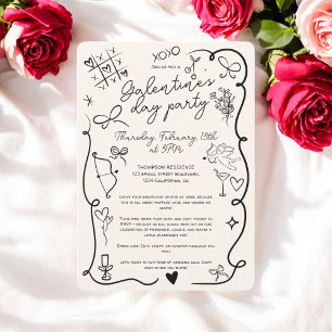 Retro black beige Quirky Galentine's Day Party  Invitation
