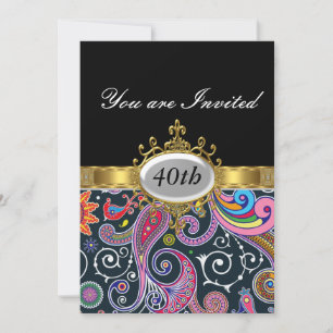 Retro Black Birthday Party Glamour Invitation