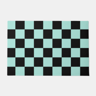 Retro Black Blue Checks Checkerboard Pattern    Doormat