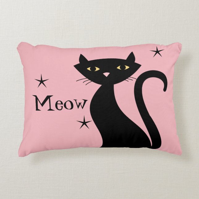 Retro Black Cat Accent Pillow (Front)