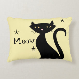 Retro Black Cat Accent Pillow