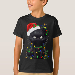 Retro Black Cat Christmas Light Fun Cat Men Women  T-Shirt