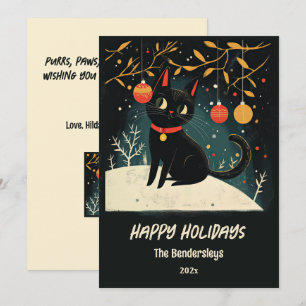 Retro Black Cat Fun Holiday Card