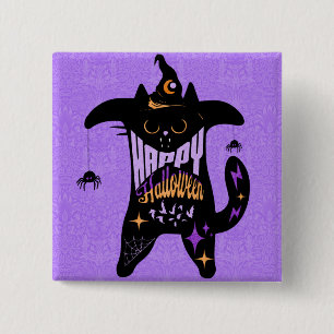 Retro Black Cat Funny Halloween   2 Inch Square Button