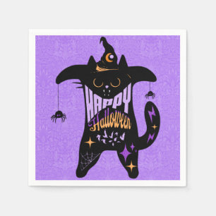 Retro Black Cat Funny Halloween Napkin