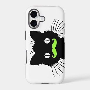 RETRO BLACK CAT FUNNY LIME GREEN MUSTACHE