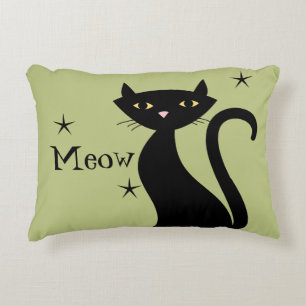 Retro Black Cat green Accent Pillow