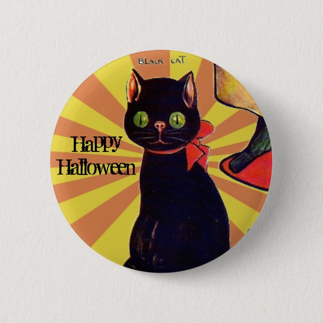Retro Black Cat Halloween 🎃  2 Inch Round Button (Front)