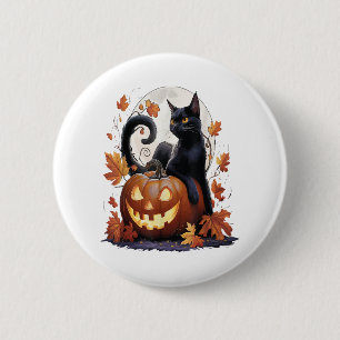 Retro Black Cat Halloween Moon Costume Scary But C 2 Inch Round Button