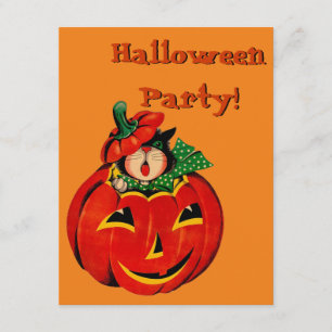 Retro Black Cat Halloween Party Invitations