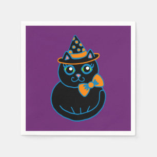 Retro Black Cat Halloween Party Napkins