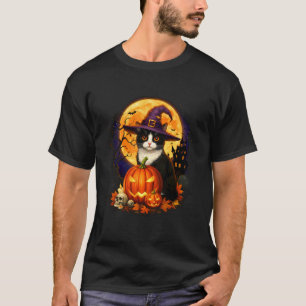 Retro Black Cat Halloween Pumpkin Costume for Men T-Shirt