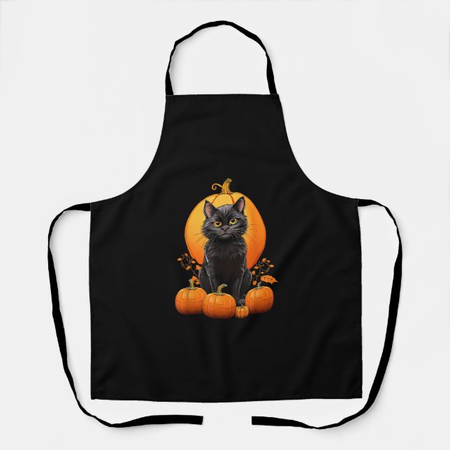 Retro Black Cat Halloween Pumpkin Costume For Wome Apron (Front)