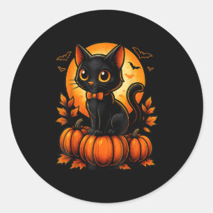 Retro Black Cat Halloween Pumpkin Costume For Wome Classic Round Sticker