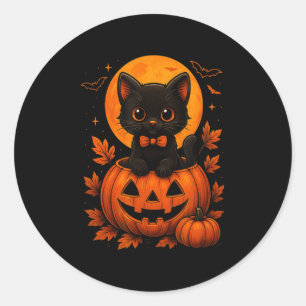 Retro Black Cat Halloween Pumpkin Costume For Wome Classic Round Sticker