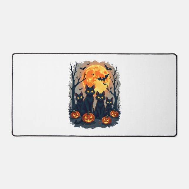 Retro Black Cat Halloween Pumpkin Costume For Wome Desk Mat (Front)