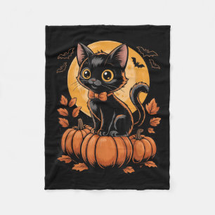 Retro Black Cat Halloween Pumpkin Costume For Wome Fleece Blanket