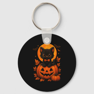 Retro Black Cat Halloween Pumpkin Costume For Wome Keychain