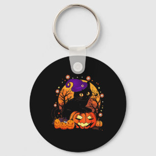 Retro Black Cat Halloween Pumpkin Costume For Wome Keychain