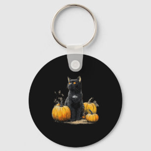 Retro Black Cat Halloween Pumpkin Costume For Wome Keychain