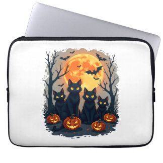 Retro Black Cat Halloween Pumpkin Costume For Wome Laptop Sleeve