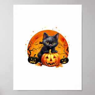 retro black cat halloween pumpkin costume for wome poster