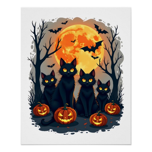 Retro Black Cat Halloween Pumpkin Costume For Wome Poster (Front)