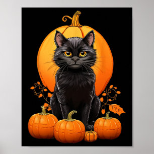 Retro Black Cat Halloween Pumpkin Costume For Wome Poster