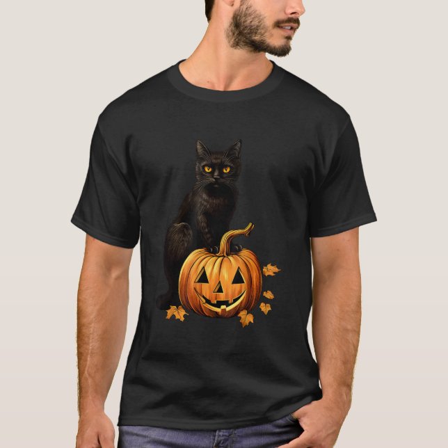 Retro Black Cat Halloween Pumpkin Costume For Wome T-Shirt (Front)