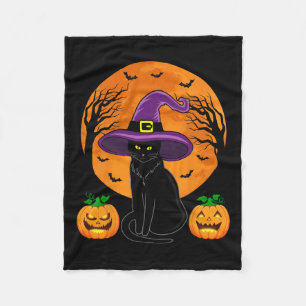 Retro Black Cat Halloween Pumpkin Costume Women Ki Fleece Blanket