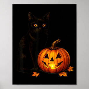 Retro Black Cat Halloween Pumpkin Costume Women Poster