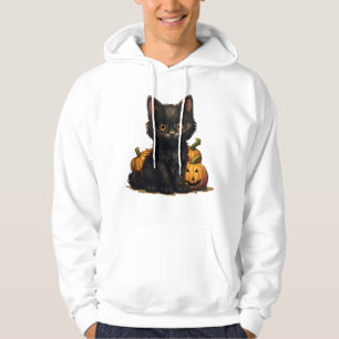 Retro Black Cat Halloween Spooky Orange Pumpkins Hoodie