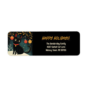 Retro Black Cat Holiday Fun Return Address Labels