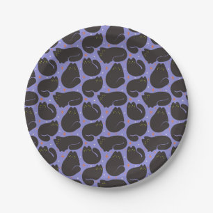 Retro Black Cat in Purple Paper Plate