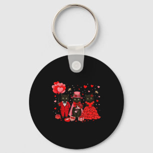 Retro Black Cat Meowentine's Day Heart Valentines Keychain