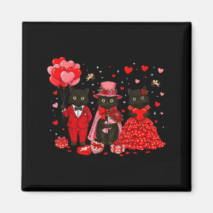 Retro Black Cat Meowentine's Day Heart Valentines  Magnet