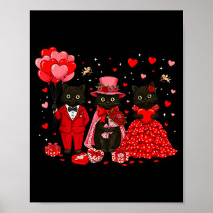 Retro Black Cat Meowentine's Day Heart Valentines Poster