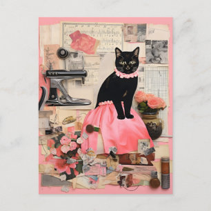Retro Black Cat necklace Collage Postcard