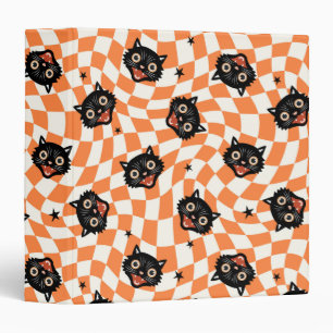 Retro Black Cat Orange Check Pattern Binder