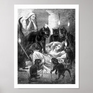Retro black cat party drawing poster