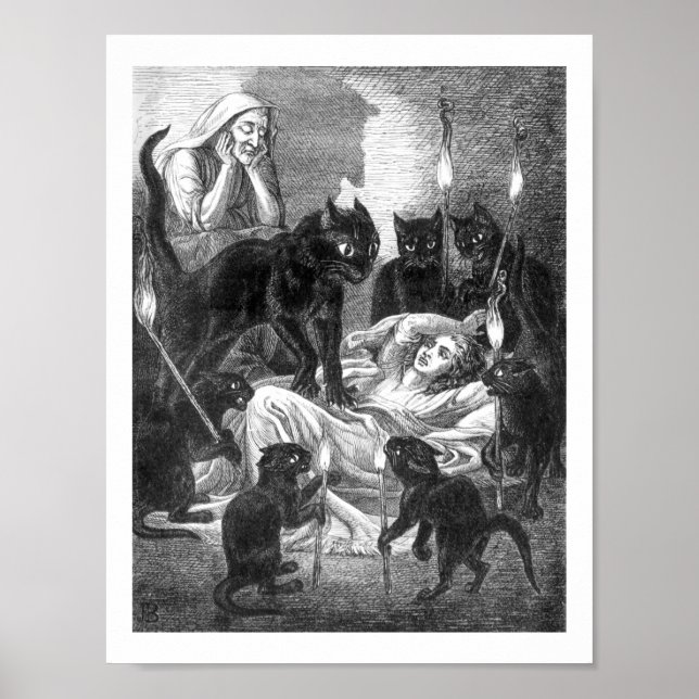 Retro black cat party drawing poster (Front)